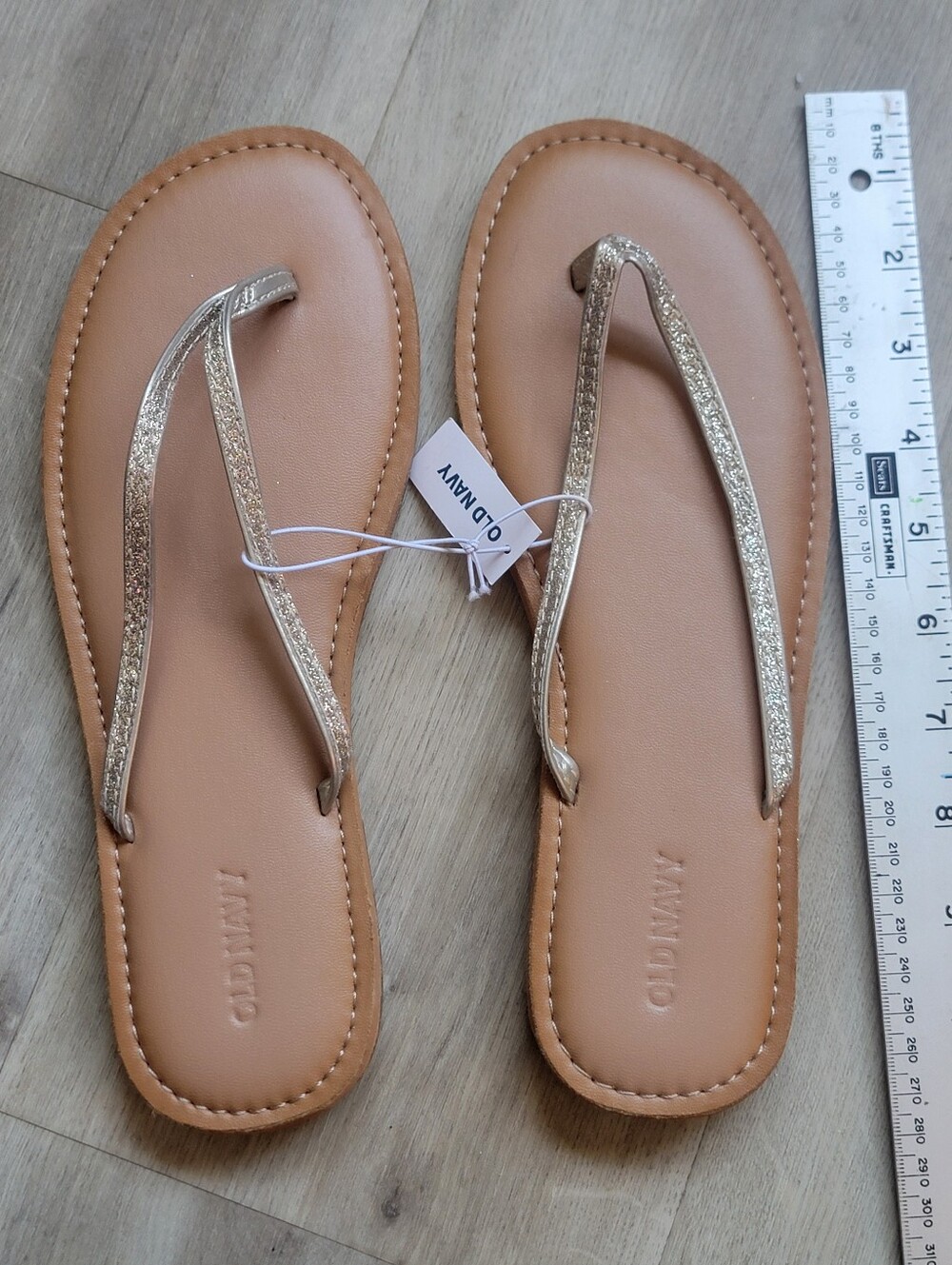 Old Navy Women's Tan Sandals with Metallic Gold Straps